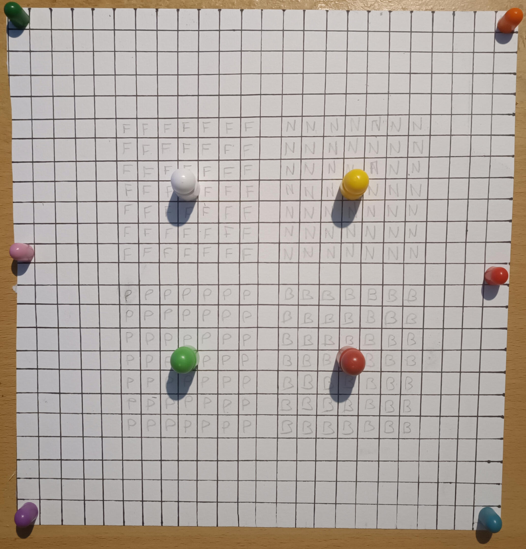 Plateau (Carte) et pions (Navires) placés, avec les navires Pirate sur chaque côté et les navires Marine coloniale au centre